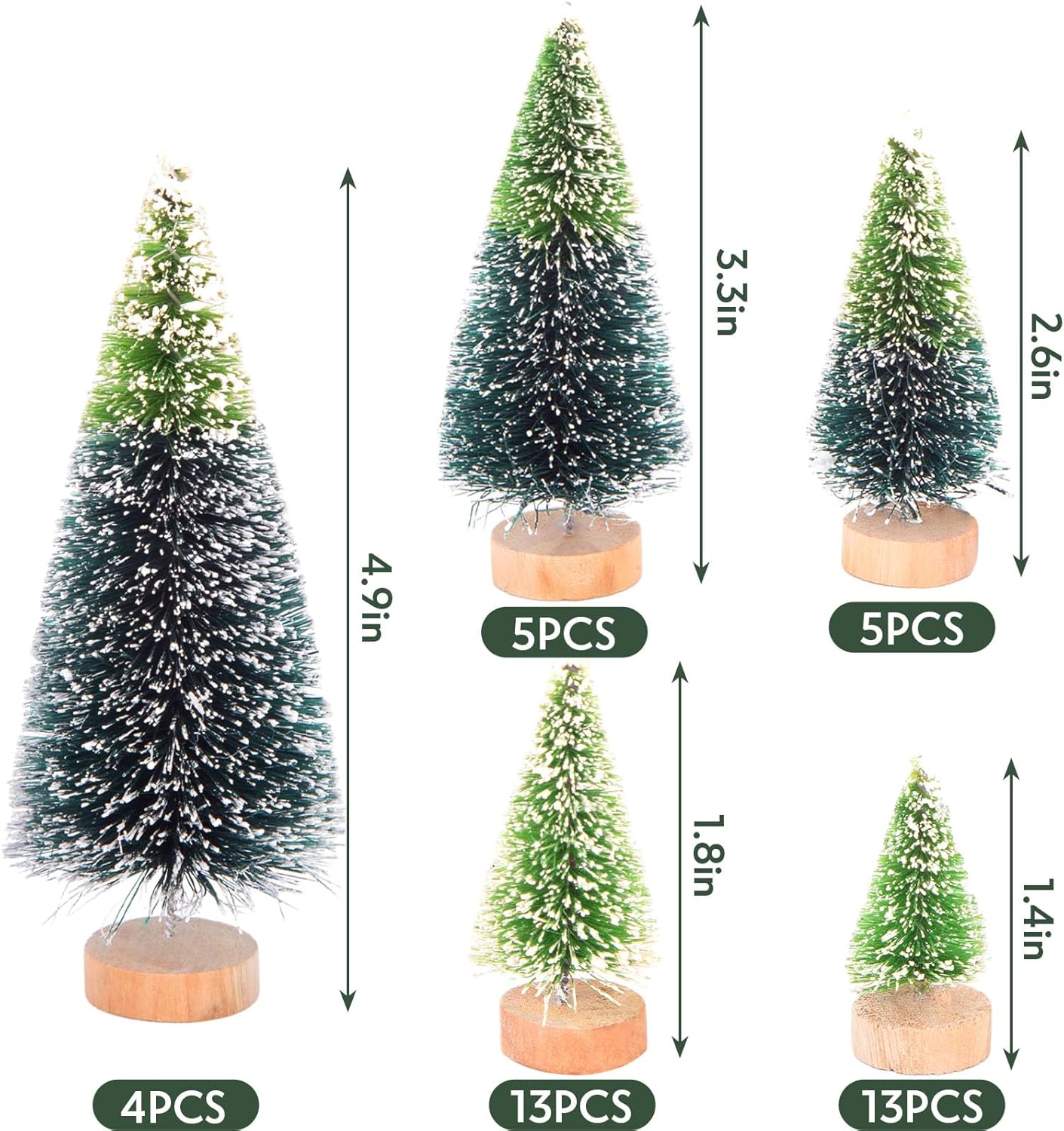 LOVEINUSA 40Pcs Mini Sisal Snow Frost Bottle Brush Trees in 5 Sizes for Christmas DIY Home Decoration and Tabletops