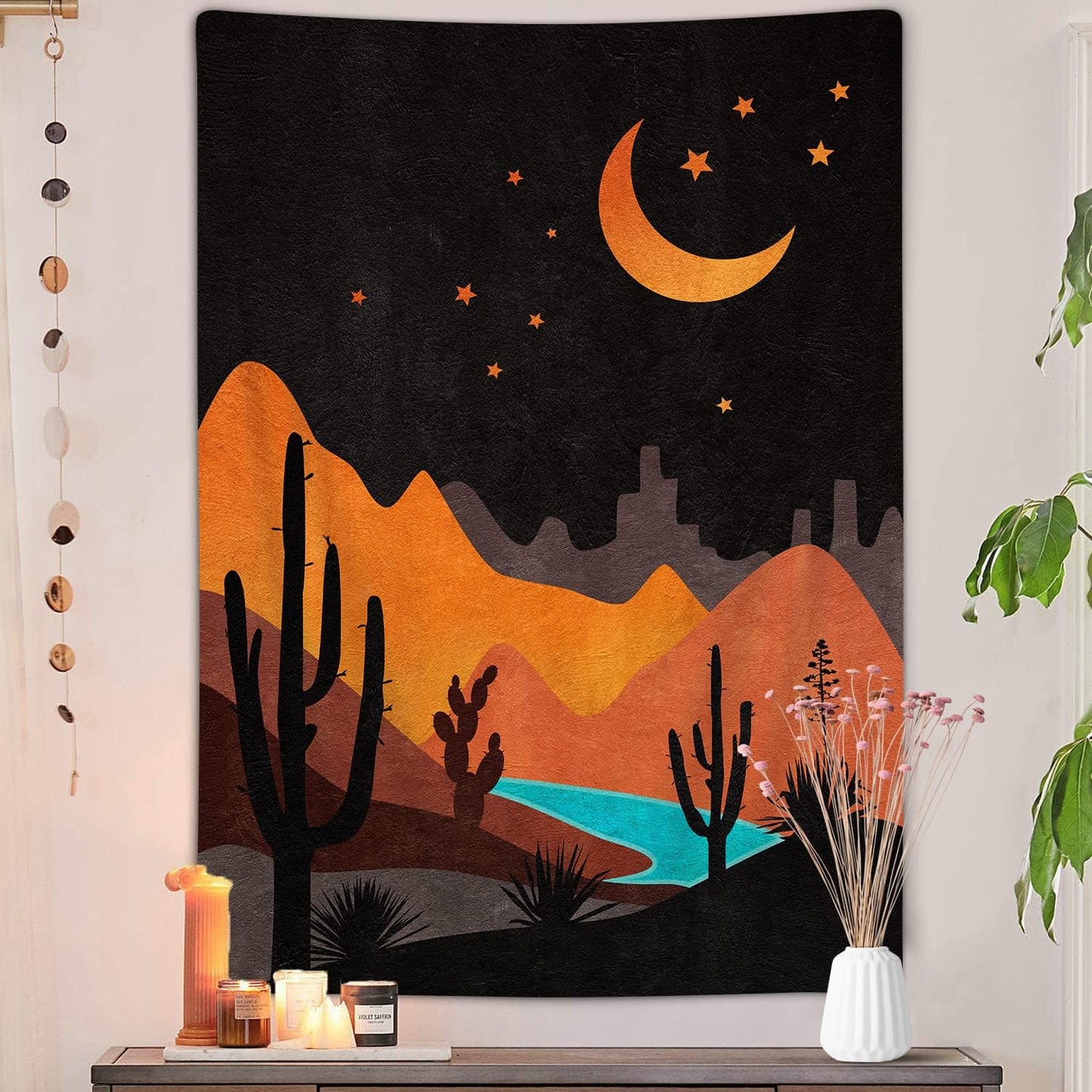 DYNH Boho Western Vertical Tapestry, Bohemian Mountain Desert Cactus Tapestries, Asthetic Minimalist Mid Century Sunset Tapestry Wall Hanging for Bedroom College Dorm Home Decor, 30X40IN