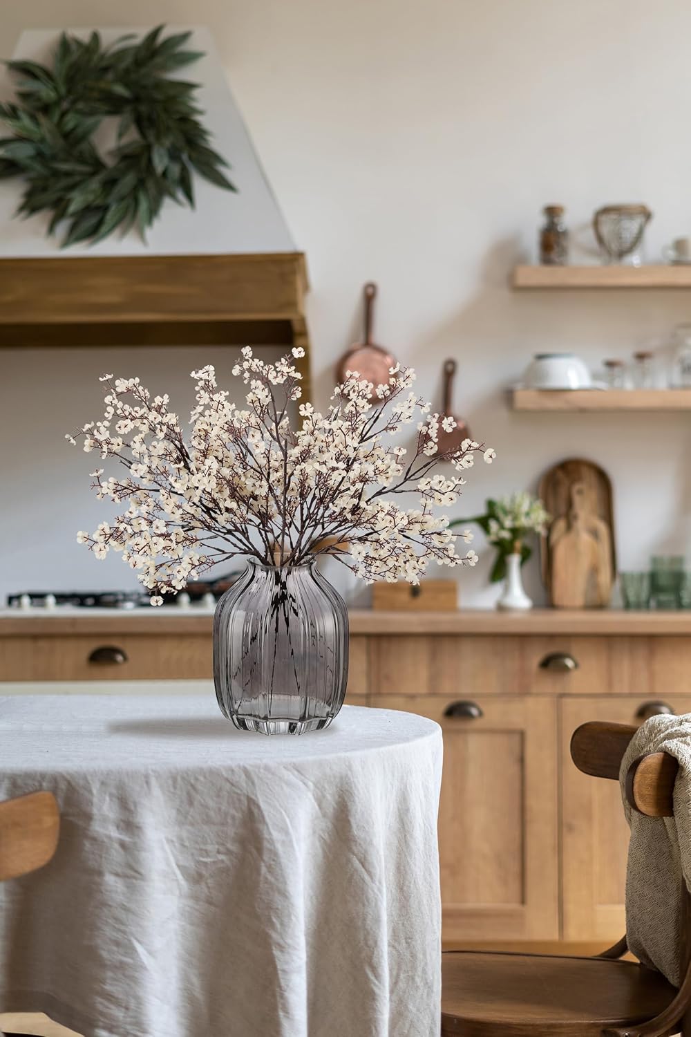 JAKY-Global Fake Fall Flowers Artificial for Decoration Faux Silk Babys Breath Floral Stems Home Indoor Halloween Decor Centerpieces Tables Vase Beige 12pcs