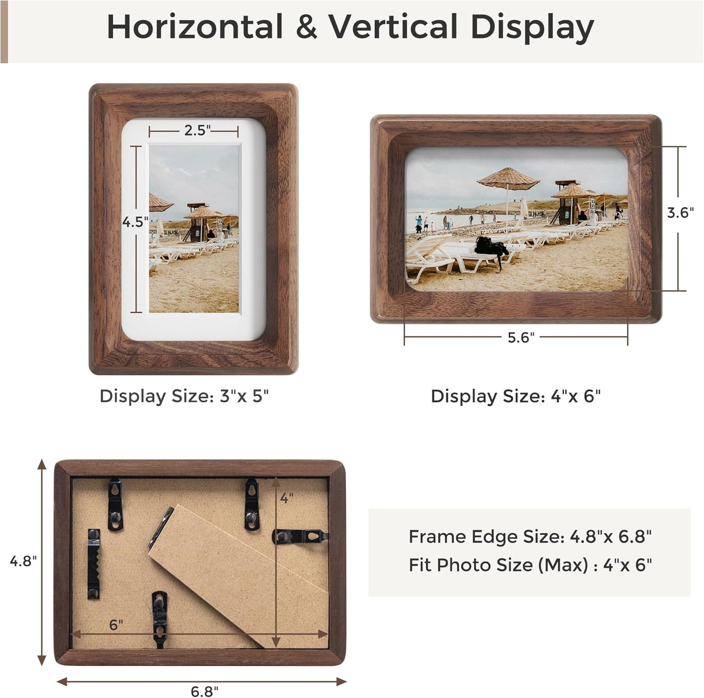 Heimlove 4x6 Picture Frames Natural Walnut,Original Wood Hand Make Crafted Photo Frame with Mat to 3 x 5 Graduation Picture Display,Family Picture,Wedding Picture Tabletop & Wall Decoration