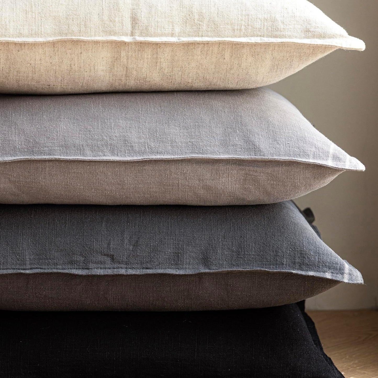 Foindtower Pack of 2, Decorative Linen Soild Throw Pillow Covers Soft Accent Cushion Case Boho Farmhouse Pillowcase for Chair Couch Sofa Bedroom Living Room Home Decor 22 x 22 Inch Light Rustic Gray