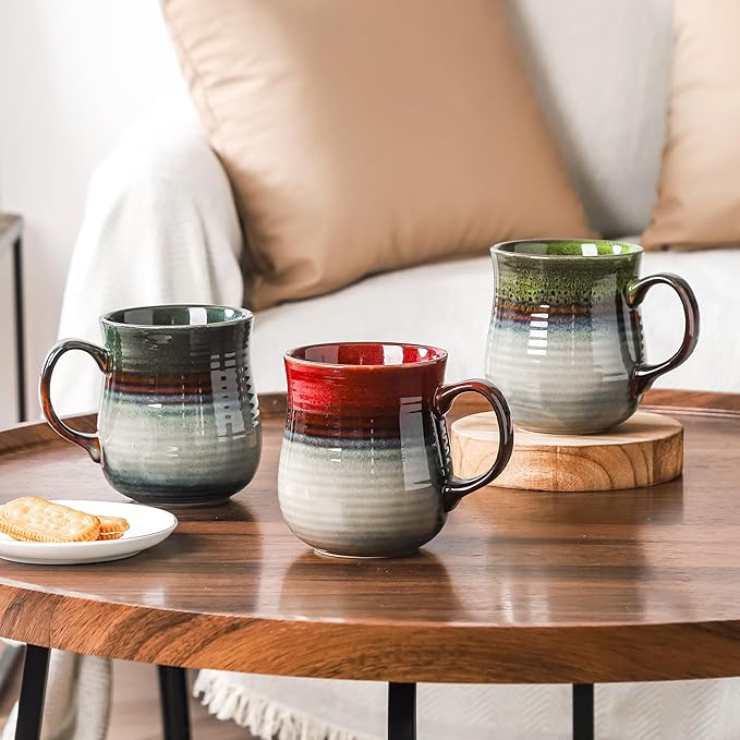 21 oz Large Ceramic Coffee Mugs, Pottery Mug Handmade, Ceramic Tea Cups with Handle for Office and Home, Dishwasher and Microwave Safe (Crystal Green)