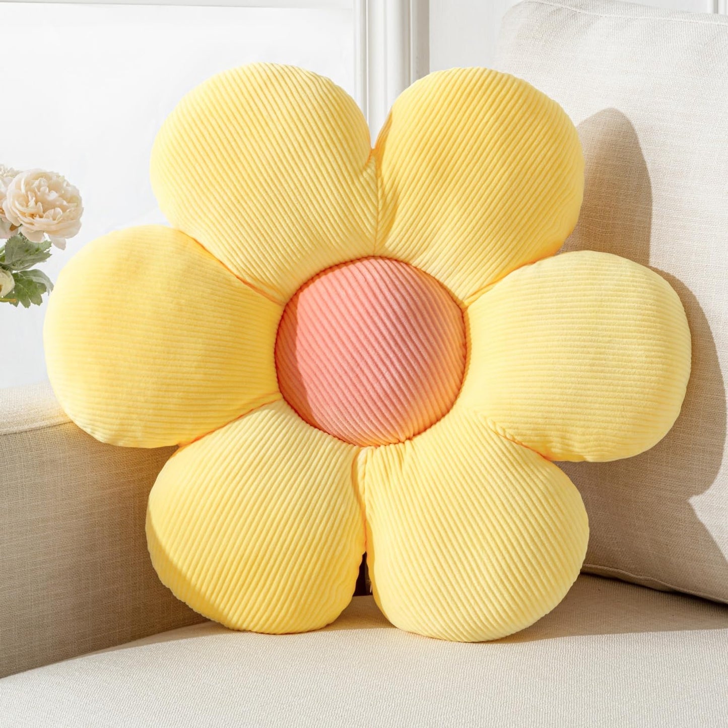 Flower Shaped Throw Pillow - Six Petal 15.75" Yellow Plush Throw Pillow for Floor Seating