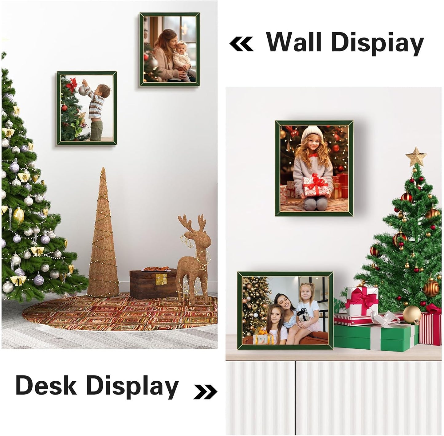 Frametory Enamel Picture Frame - 8x10 Gold Metal Edge Green Enamel Picture Frame With Easel and Velvet Back for Tabletop Display, Bookshelf, 8x10 Wall Decoration, Photo Frames-2 Set