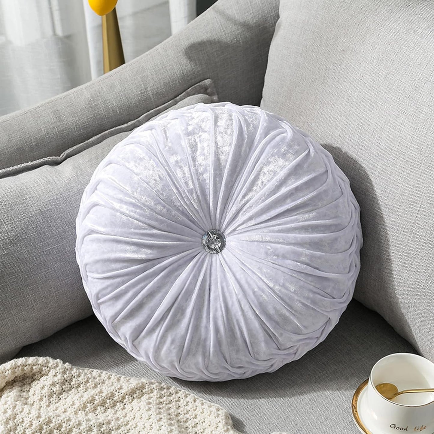 HLOVME Decorative Round Throw Pillow for Couch Bed Living Room Small Floor Pillow Cushion for Adults Kids 13.7" (A01-White)