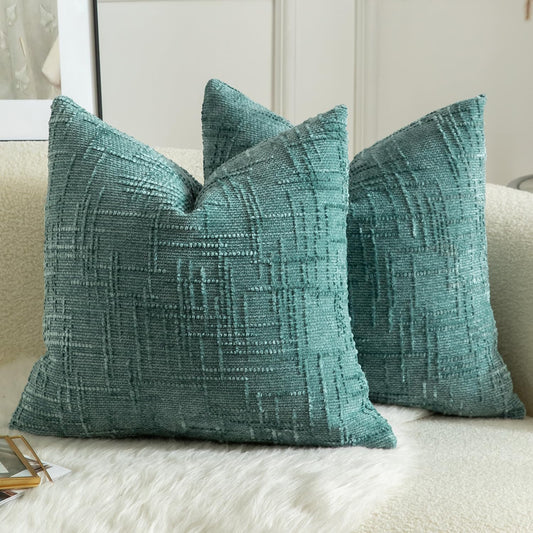 MANDIOO Pack of 2 Soft Chenille Textured Throw Pillow Covers Square Accent Solid Decorative Cushion Cover Cozy Farmhouse Pillow Case for Couch Sofa Bed Living Room 26x26 Inch Teal