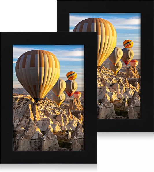 iRahmen 6x9 Picture Frame Set of 2 with HD Glass, Black Wood Photo Frames for Horizontal or Vertical Tabletop and Wall Mounting