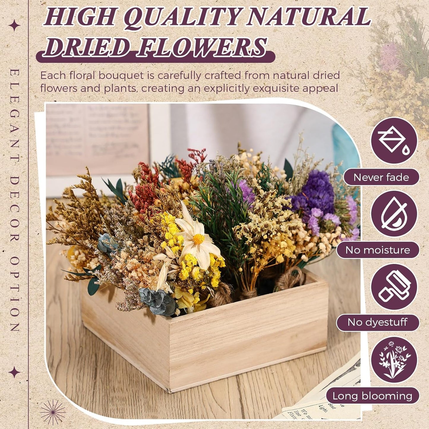 Layhit 24 Pcs Boho Dried Flower Bouquet Mini Wedding Handmade Dry Flowers Decor for Vase Crafts DIY Photo Boutonniere for Men Floral Plant for Bridesmaid Gift Birthday Decor (Vivid)