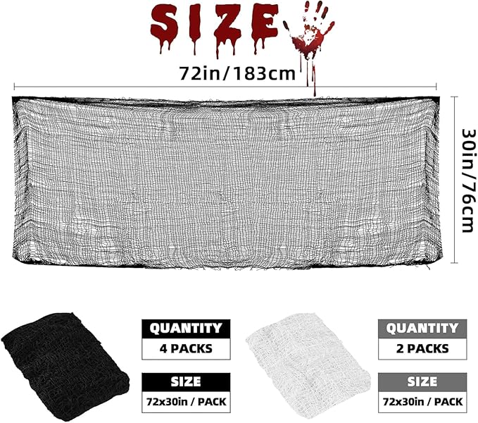 6 Pack Halloween Black Creepy Cloth - Halloween Decorations Clearance - 30X72 Inch Spooky Fabric Cloth for Haunted House - Creepy and Spooky Halloween Decorations for Party Outdoor Or Indoor