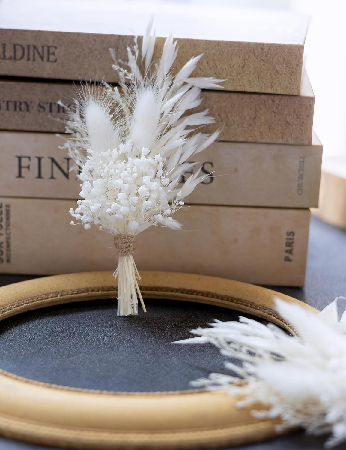 Mini Dried Flower Bouquet (Pack of 6), Groom and Best Man Corsages, Pampas, Small Bouquets.(Pure White)