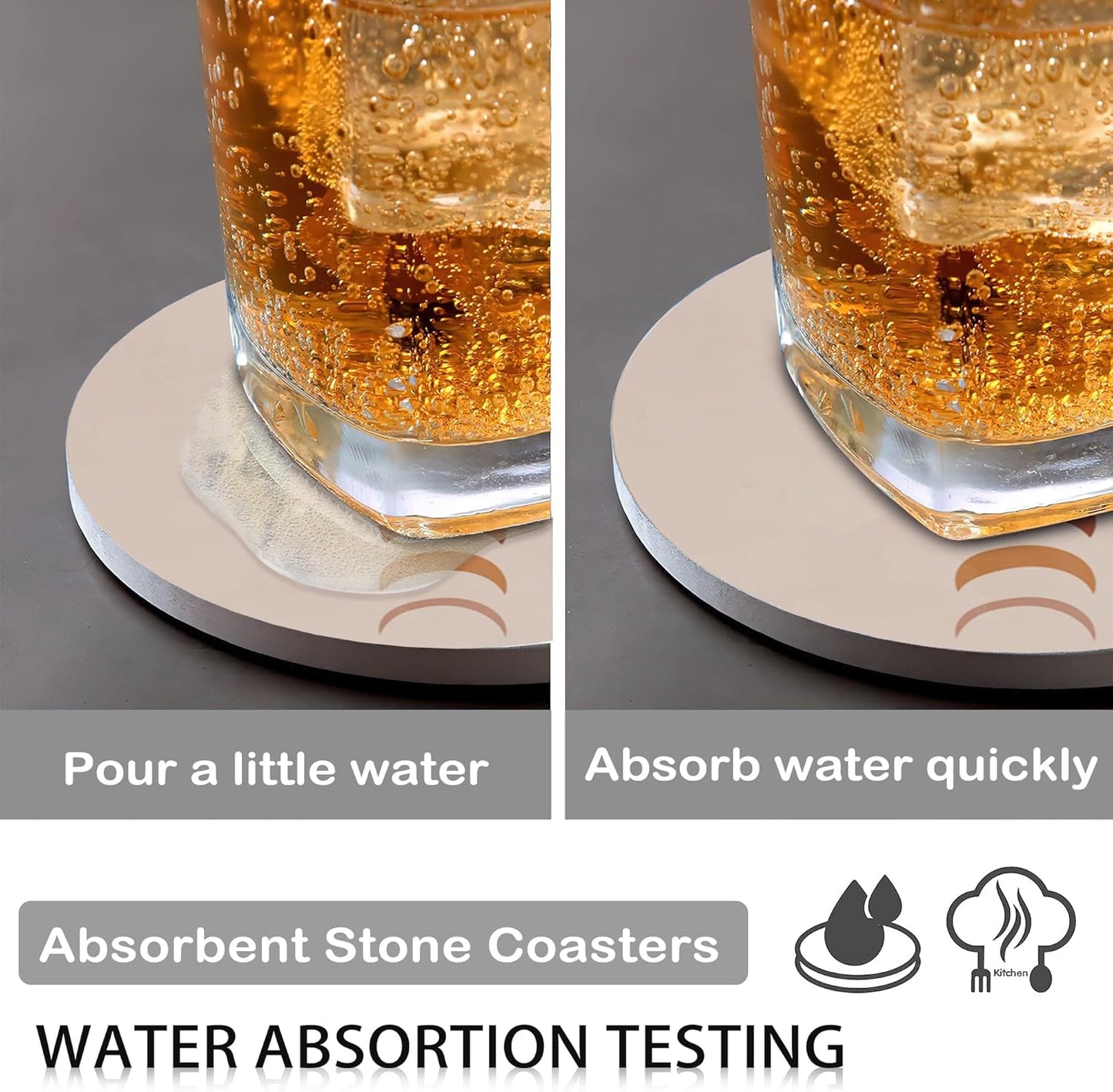 Drink Coasters for Drinks Set of 6, Boho Art Absorbent Round Ceramic Stone Mat Coaster, with Cork Base and Metal Holder, Home Bar Decor House Warming Gift