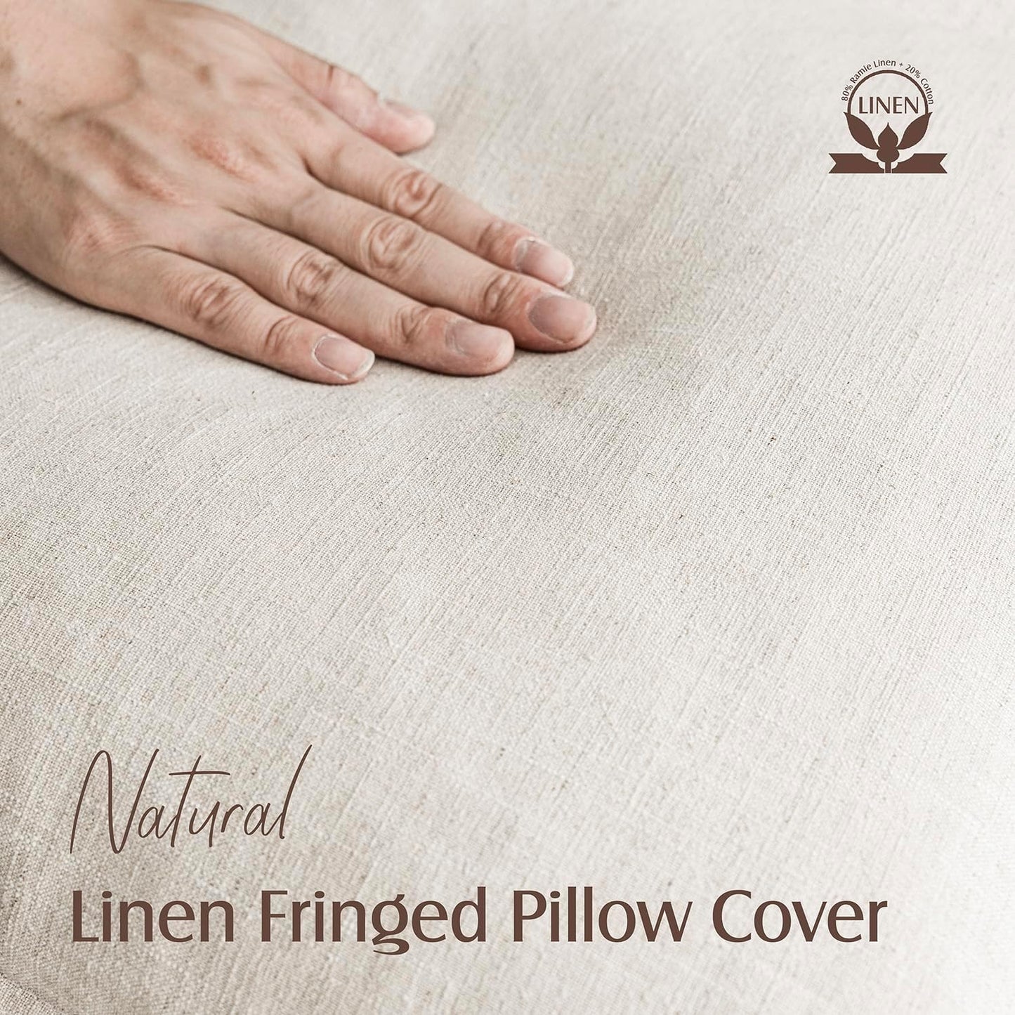 Foindtower Decorative Linen Fringe Throw Pillow Covers Cozy Boho Farmhouse Cushion Cover with Tassels Soft Accent Pillowcase for Chair Sofa Bed Living Room Home Decor, 26×26 Inch, 1PC, Natural Beige