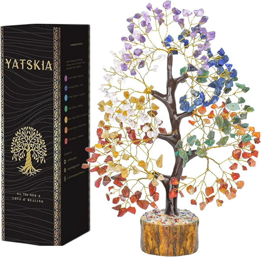 Healing Crystals Gemstones - 7 Chakra Tree of Life, Handmade Feng Shui Luck Figurine, Chakra Chacra, Spiritual Good Luck Abundance Gift, 10-12 Inch