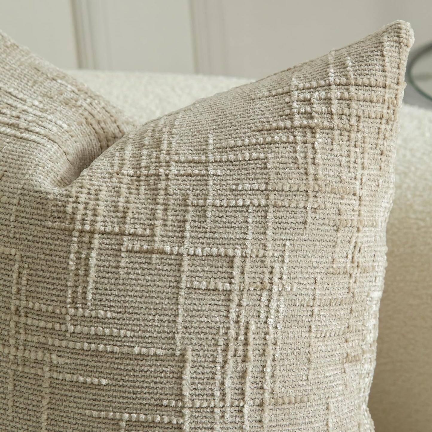 MANDIOO Pack of 2 Soft Chenille Textured Throw Pillow Covers Square Accent Solid Decorative Cushion Cover Cozy Farmhouse Pillow Case for Couch Sofa Bed Living Room 22x22 Inch Khaki