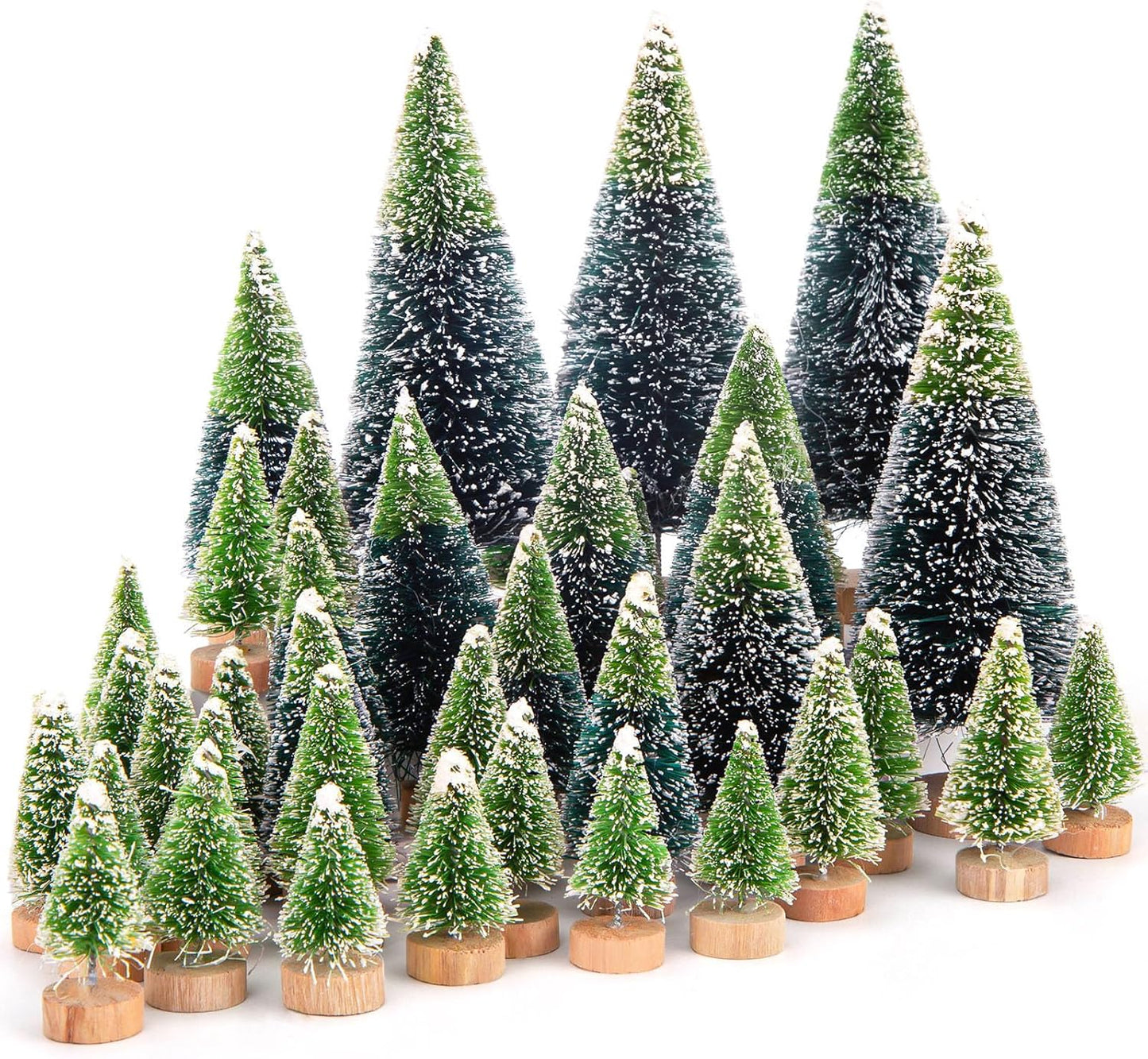 LOVEINUSA 40Pcs Mini Sisal Snow Frost Bottle Brush Trees in 5 Sizes for Christmas DIY Home Decoration and Tabletops