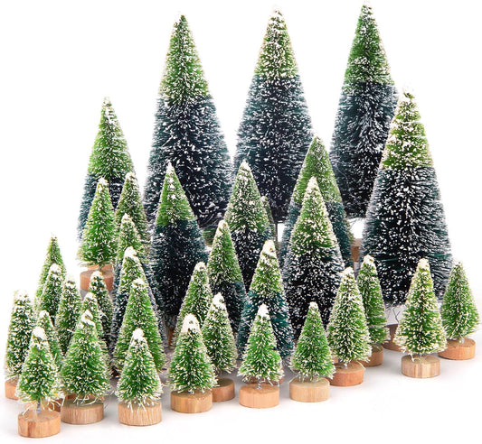 LOVEINUSA 40Pcs Mini Sisal Snow Frost Bottle Brush Trees in 5 Sizes for Christmas DIY Home Decoration and Tabletops