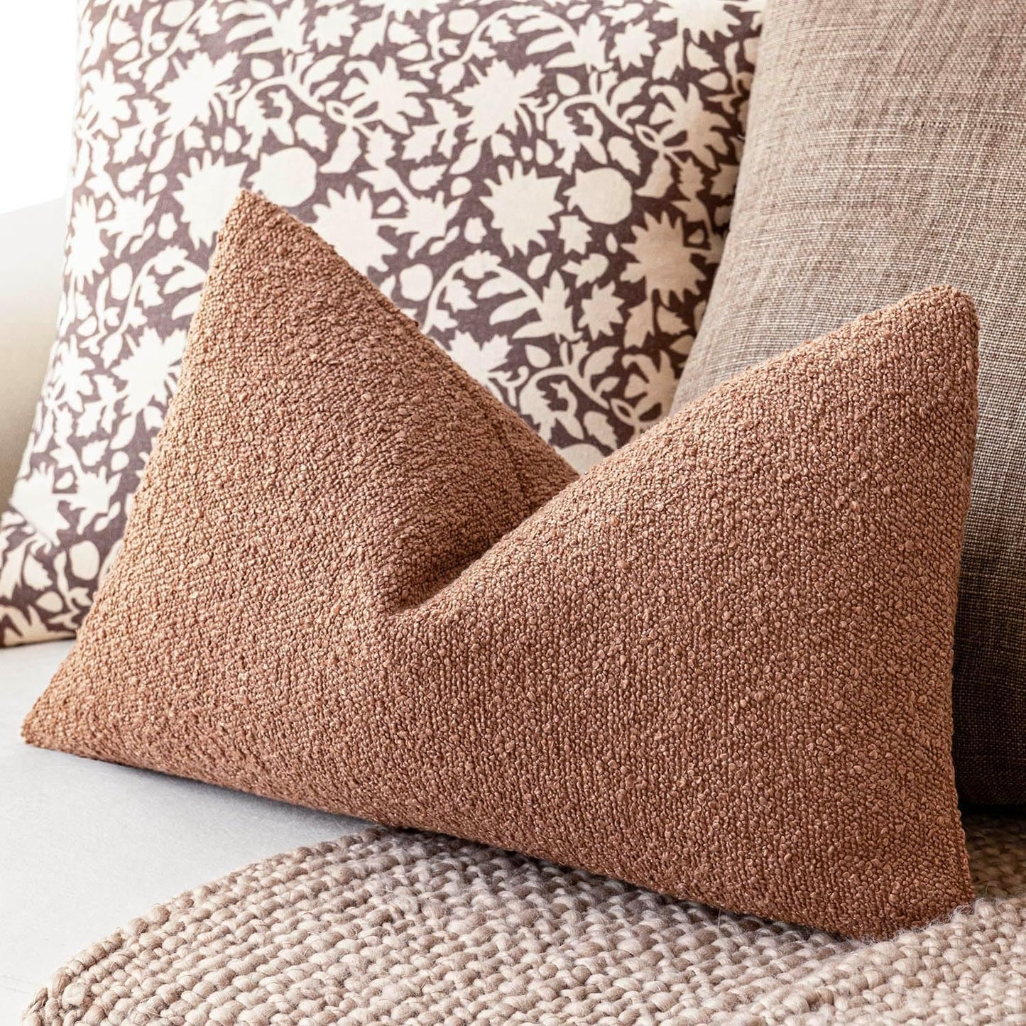 Foindtower Decorative Textured Boucle Throw Pillow Covers Accent Solid Lumbar Pillow Cases Soft Cozy Couch Cushion Case for Chair Sofa Bedroom Living Room Home Decor 12x20 Inch,1PC,Dusty Orange Hazel