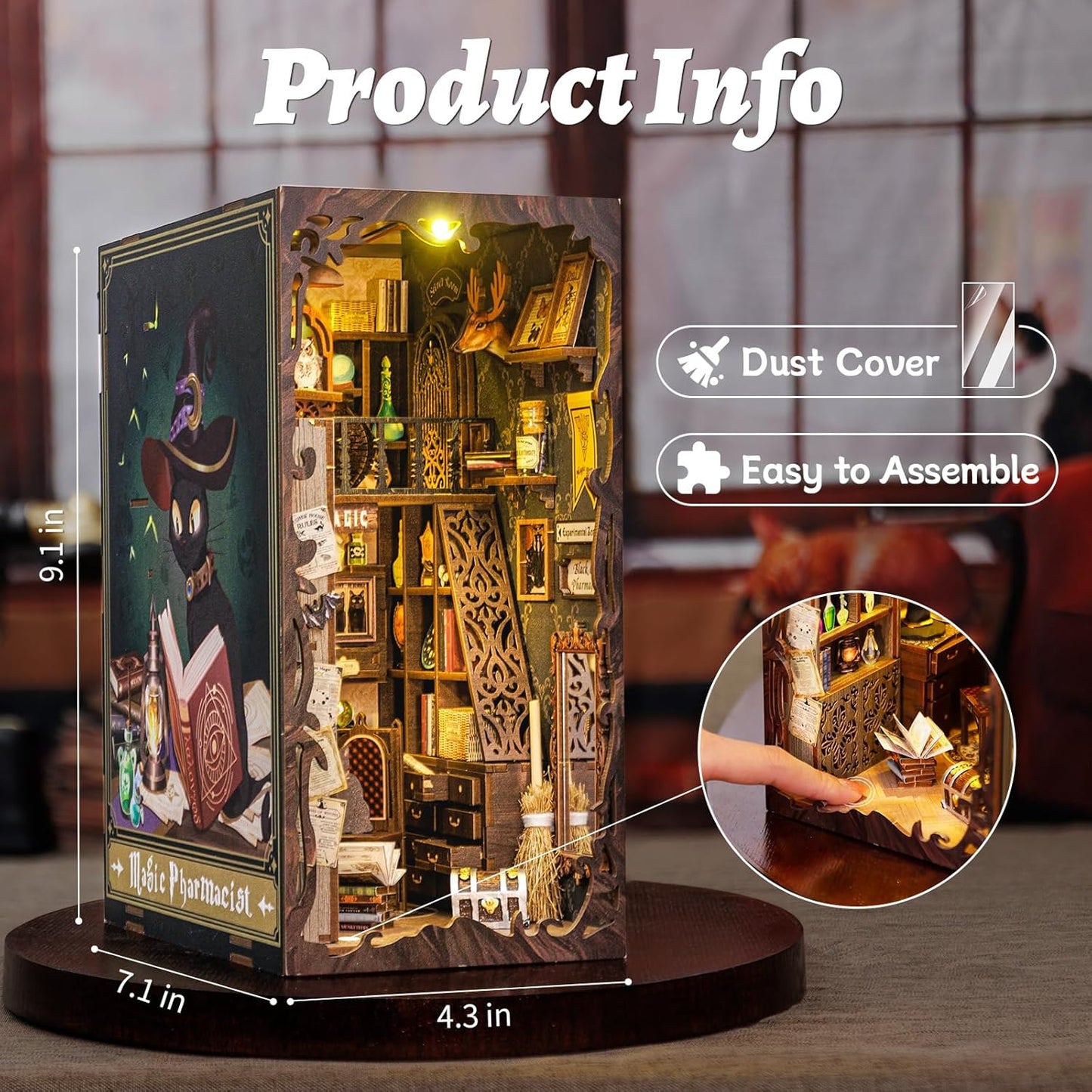 CUTEBEE Book Nook Kit - DIY Miniature House Dollhouse Kit for Adults and Teens, 3D Wooden Puzzle Booknook Build Bookshelf Decor, Gifts for Family and Friends (Magic Pharmacist)