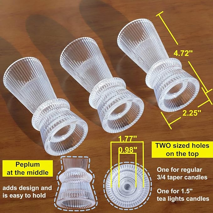 VOHO Clear Ribbed Taper Candle Holders Set of 3, Minimalist Style Glass Candle Holder for Candlesticks and Tealight Candles, Classy Candlestick Holders for Bridal Shower Wedding Decor/Birthday/Holiday