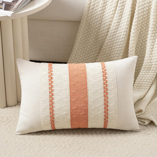 Fancy Homi Set of 1 Boho Coral Lumbar Decorative Throw Pillow Cover 12x20 Inch for Couch Bed Sofa Chair, Modern Organic Farmhouse Home Decor, Soft Cotton Cute Accent Rectangle Cushion Case
