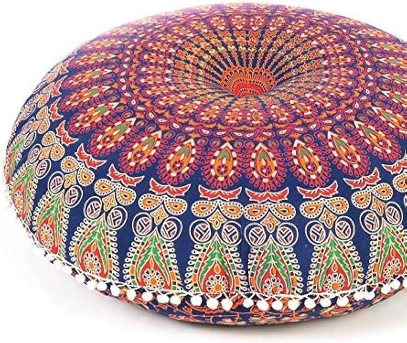 Eyes of India - Mandala Floor Pillow Cover Meditation Cushion Seating Throw Hippie Round Colorful Decorative Bohemian Indian Pouf Ottoman Handmade Cover ONLY (A1 Dark Blue-2, 32" x 32")