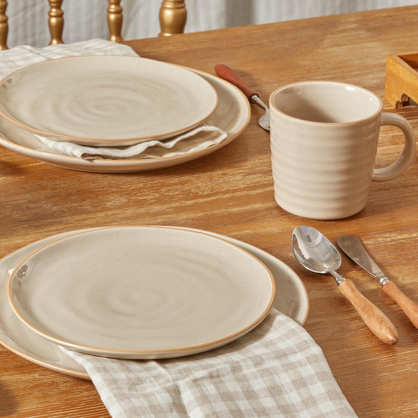 Bico Light Beige 8.7 inch Stoneware Salad Plates Set, Set of 4, Microwave and Dishwasher Safe, for Salad, Appetizer, Side Dishes, Tapas