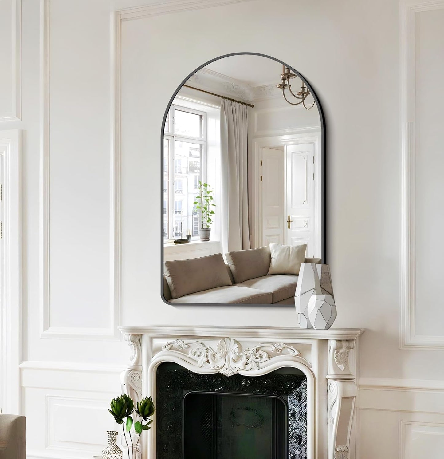 FORBATH Arched Bathroom Mirror 26x38 Inch, Bathroom Mirror Wall Mounted Modern Black Aluminum Alloy Frame Decor Dresser Mirror for Bedroom Living Room Entryway, Hanging or Leaning Against Wall