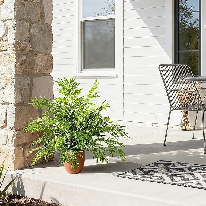 2 Pack Artificial Fern Plants in Pots Artificial Boston Ferns Potted Plants Faux Fern Bush Plant Shrubs Greenery for Outdoor Indoor Porch Patio Farmhouse Garden Living Room Office Table Decor (Type 3)