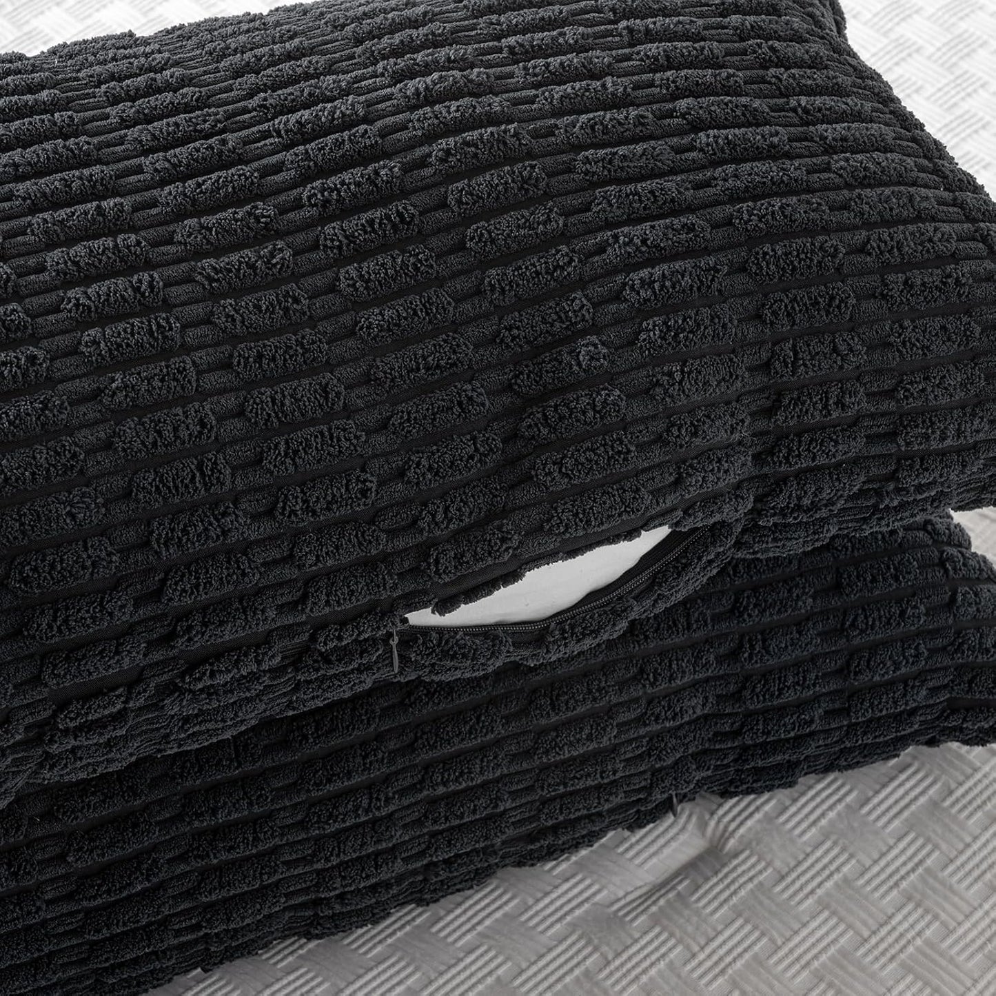 Fancy Homi Black Long Body Lumbar Decorative Throw Pillow Covers 20x54 Inch for Bed Couch Bedroom Bench, Soft Corduroy Rectangle Solid Pillow Case, Rustic Farmhouse Boho Room Decor