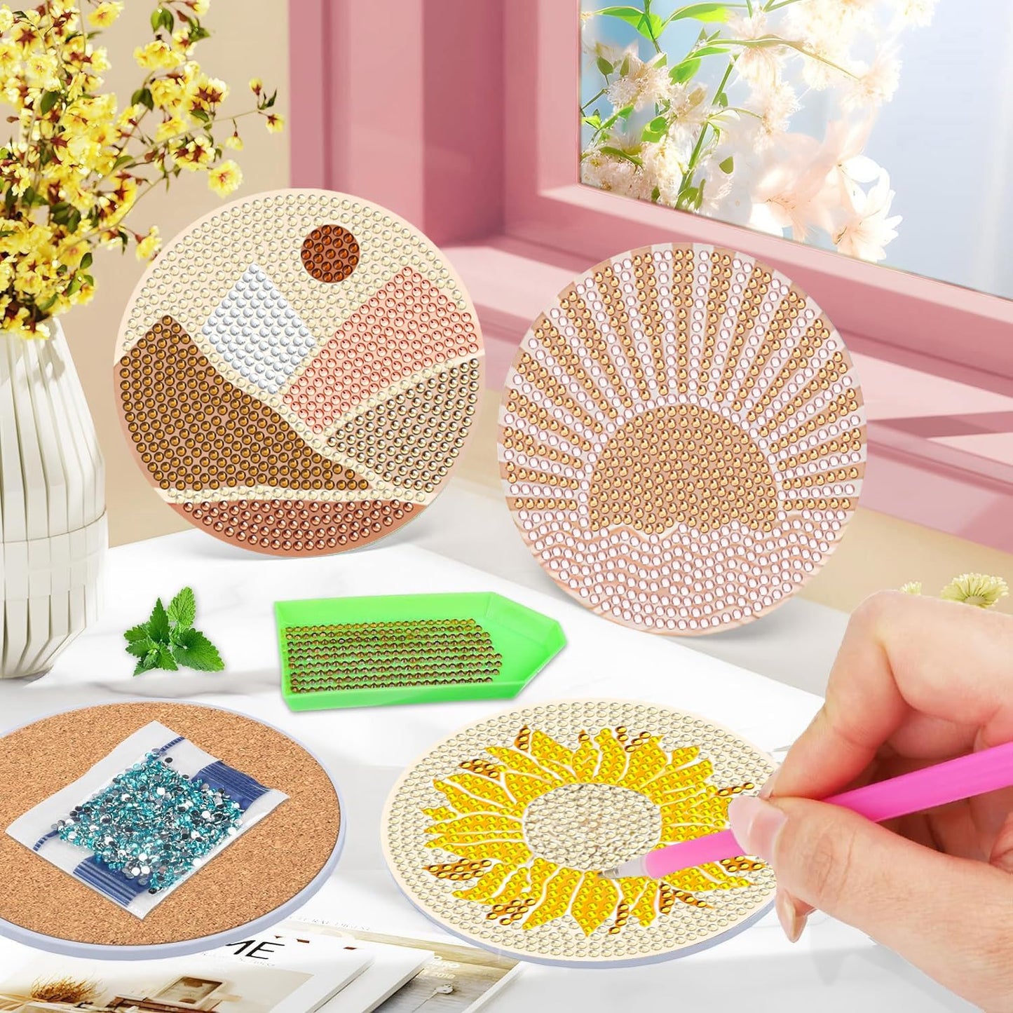 DOTSOPS 6 Pcs Diamond Art Kits for Adults Diamond Art Coasters with Holder for Adults Beginners Craft for Gem Art Dots Christmas Birthday Abstracte