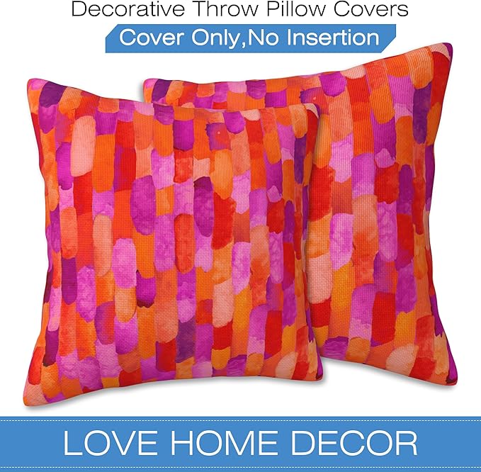 Throw Pillow Covers Watercolor Bricks Pillow Covers 18x18 Inch Set of 2 Red and Violet Throw Pillows Decorative Pillow Cases Cushion Covers for Bedroom Livingroom Sofa Farm House