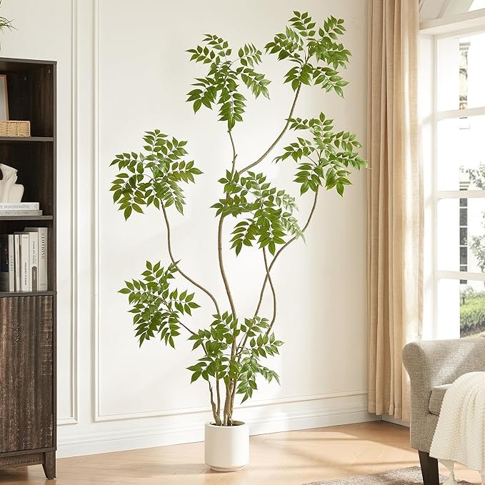 6.5FT Artificial Sumac Tree with White Pot, Tall Faux Plants Indoor, Large Fake Tree with Nearly Natural Silk Plant (Real Touch), for Home, Office, Living Room, Patio, Lobby Decor