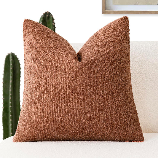 Foindtower Decorative Textured Boucle Throw Pillow Covers Accent Solid Pillow Cases Neutral Soft Cozy Couch Cushion Case for Chair Sofa Bedroom Living Room Home Decor 18x18 Inch,1PC,Burnt Orange Hazel