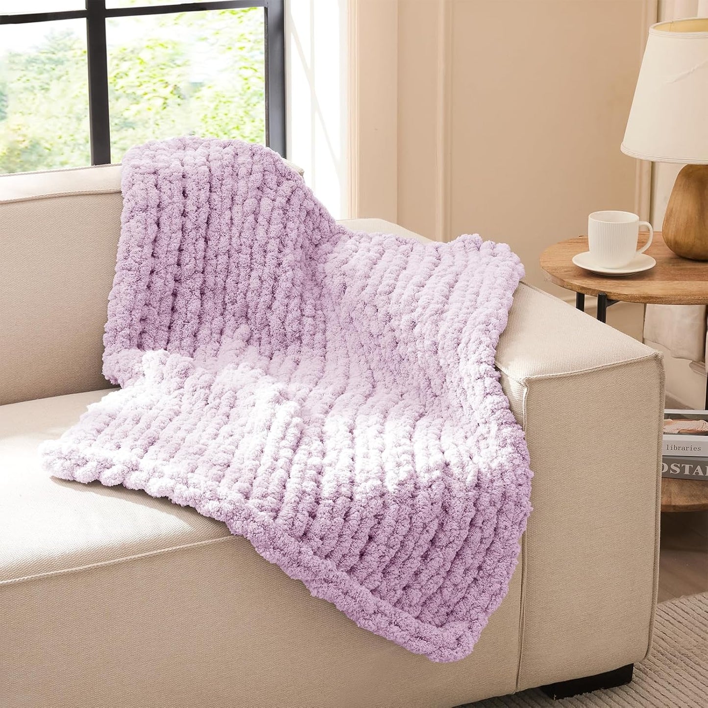 L'AGRATY Chunky Knit Blanket Throw - Soft Chenille Yarn Throw Blanket 30x40：Handmade Thick Cable Knit Crochet Blanket - Large Knit Blanket Chunky Rope Knot Throw Blanket for Couch Sofa Bed Home Decor