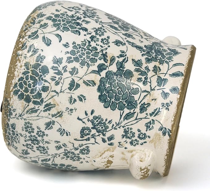 Teal Ceramic Pot for Planter, Vintage Flower Pot with Drainage Holes, 6.3 inch Ice Crack Glazed Indoor Planters Pot with Handle (Cyan)