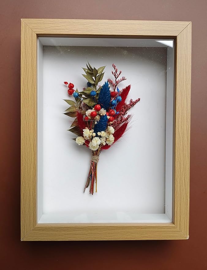 xin's convey Mini Dried Flower Bouquet 6 Piece Set, Burgundy Party Favours, Party Plate Decorations, Bridesmaids Flower Girl Proposal Boxes, Wall Decorations.(Blue + Burgundy)