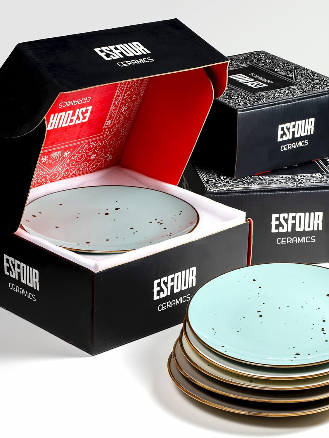 Dinner Plates 11 Inch Set of 6 - Microwave, Oven, Dishwasher Safe, Scratch-Resistant, Porcelain Dishes for Steak, Pizza, Home & Restaurant, Party, Giftable - Natural Assorted Colors