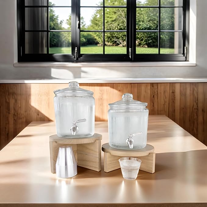 Natural Wood Riser Set of Two - Large 10” Round Wooden Plant Stands Indoor - Wood Pedestal Stands for Plants, Cakes, Drink Dispensers or Decorative Display - Mid Century Modern Plant Tables - Plant Stool for Floor or Table