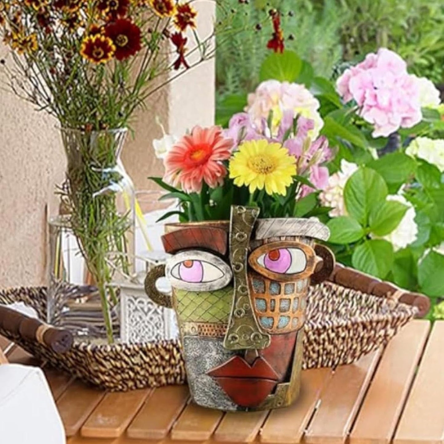 Generic Picasso Brutalist Abstract Beauty Face Flower Pot Acolorful Art Resin Handmade Face Planters Pots Head for Home Art Decor Balcony Ornaments (Modern), RCZED152