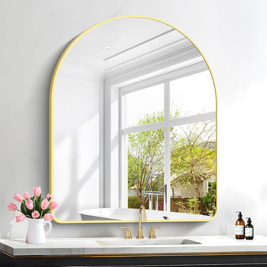 FORBATH Arched Bathroom Mirror 30x36 Inch, Arch Wall Mirror with Gold Aluminum Frame, Arched Mirror for Dresser, Fireplace,Entryway,Home Decor,Hanging or Leaning Against Wall