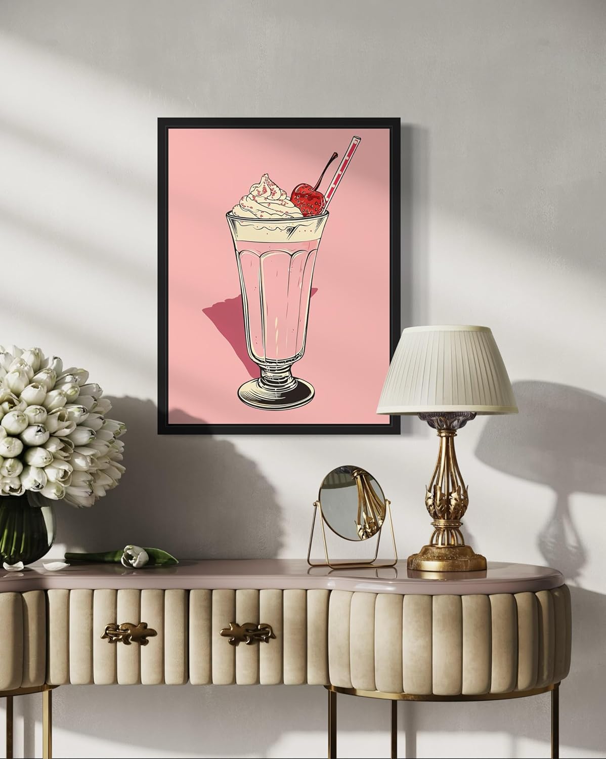 Milkshake Pop Art Poster Print, Vintage Retro Wall Art Decor Paintings Classic Artwork for Bedroom Living Room Decorations. (Milkshake, 16x20 inches + (Black Frame))