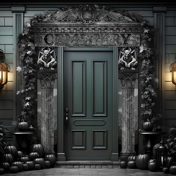 3 Pcs Halloween Cemetery Archway Halloween Cemetery Banners Gothic Outdoor Banners Sign Banner Decorations for Outdoor Party Supplies(Classic)