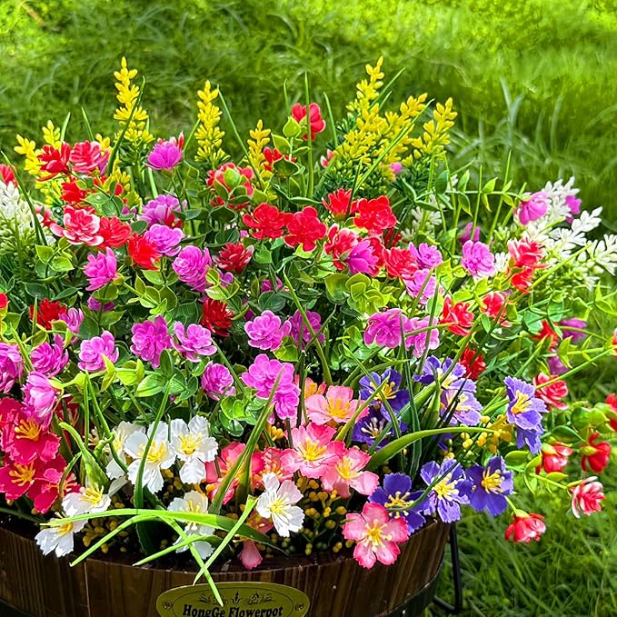 16 Bundles Artificial Flowers for Outdoor,UV Resistant Fake Flowers,No Fade Faux Plants for Outside Hanging Planters,Artificial Plants for Indoor Porch Garden Home Wedding Farmhouse Decor