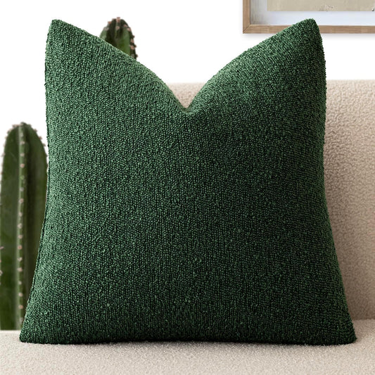 Foindtower Decorative Textured Boucle Throw Pillow Covers Accent Solid Pillow Cases Neutral Soft Cozy Couch Cushion Case for Chair Sofa Bedroom Living Room Home Decor 24x24 Inch,1PC,Pine Green