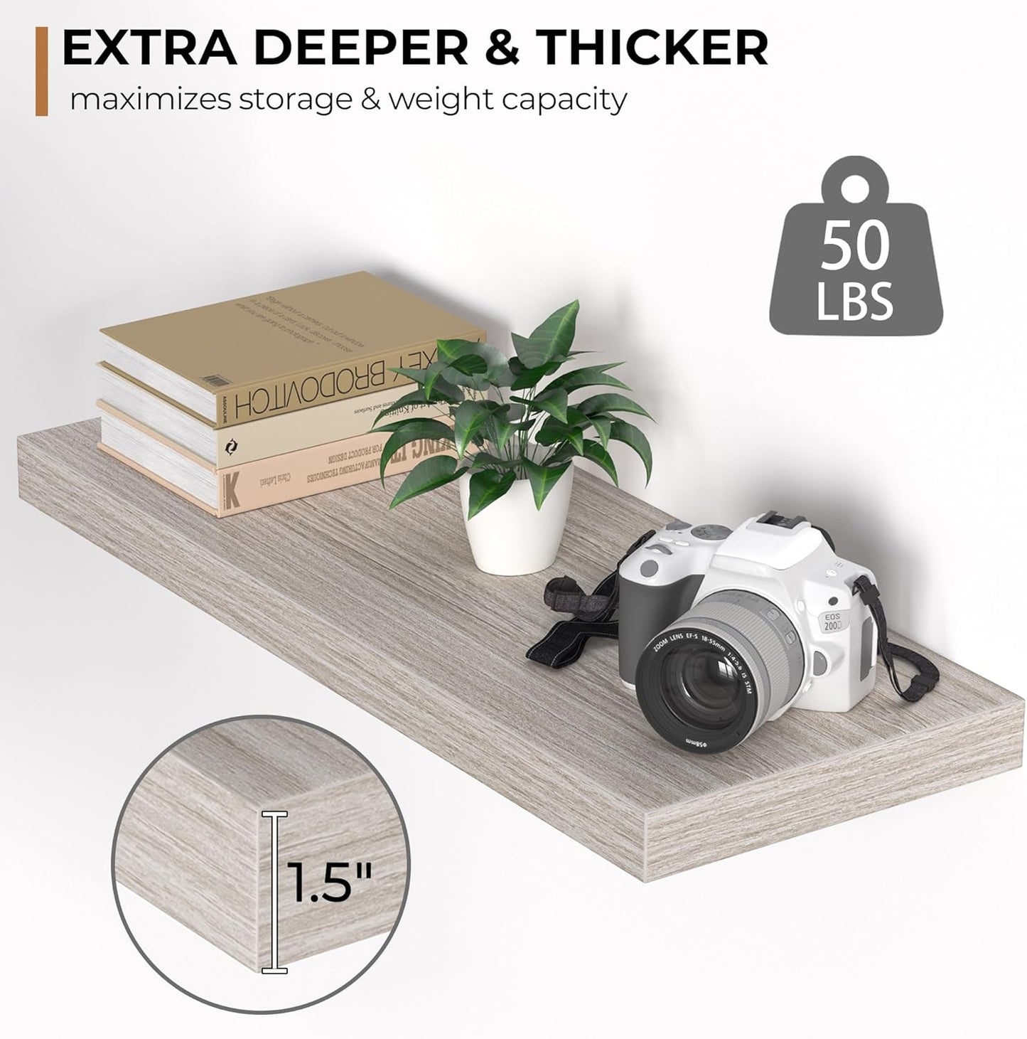 Floating Shelves - 24 Inch Rustic Wooden Wall Shelves - Extra Deeper & Thicker Wall Mounted Storage Shelf for Living Room, Kitchen, Farmhouse - 24" W x 9" D x 1.6" H - Rustic Grey, 2 Pack