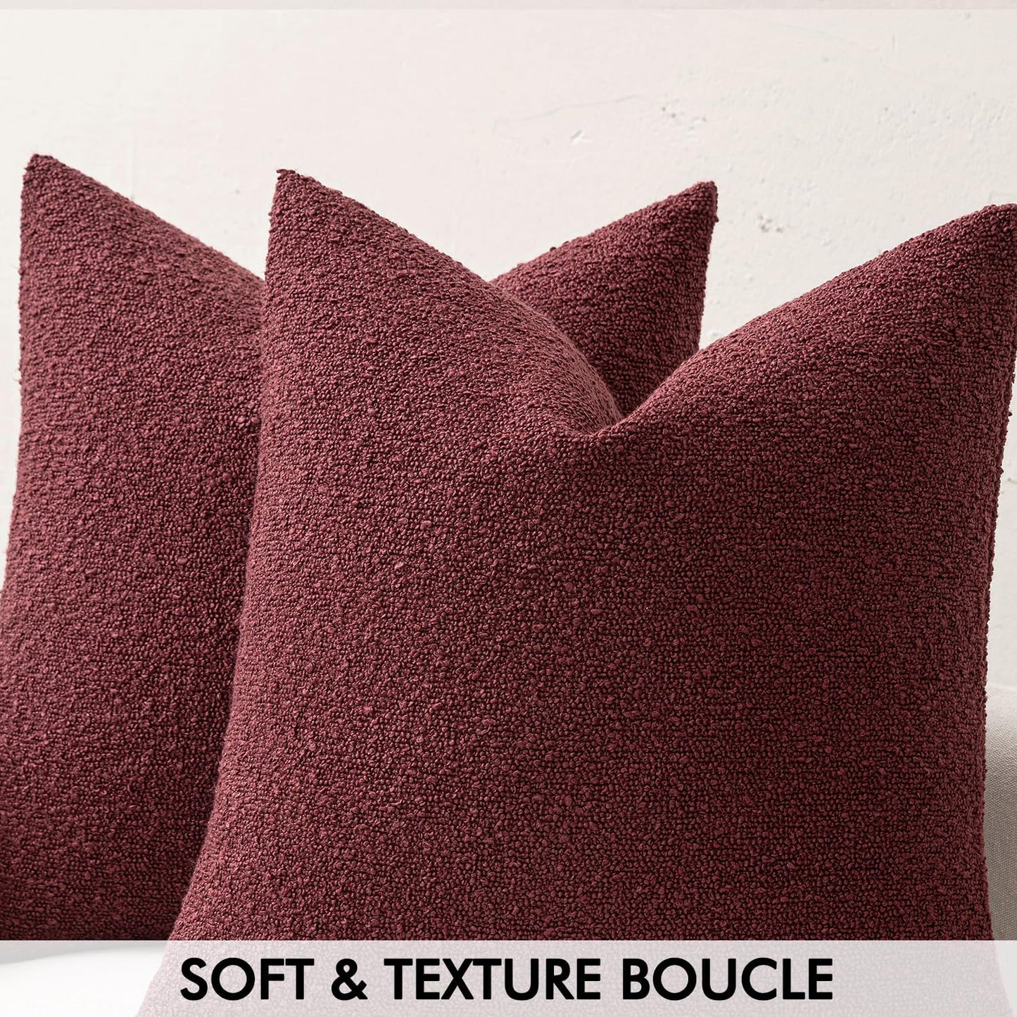 MIULEE 20x20 Inch Christmas Decorative Pillow Covers for Couch Bed Set of 2 Textured Boucle Neutral Winter Throw Pillows Burgundy Accent Solid Cushion Pillowcases Sofa Livingroom Home Decor