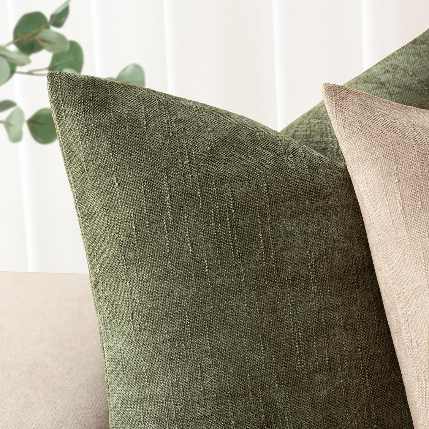 Foindtower Pack of 2 Textured Chenille Throw Decorative Pillow Covers Square Accent Solid Cushion Cover Neutral Farmhouse Lumbar Pillow Case for Couch Sofa Bedroom Living Room 12x24 Inch,Dark Green