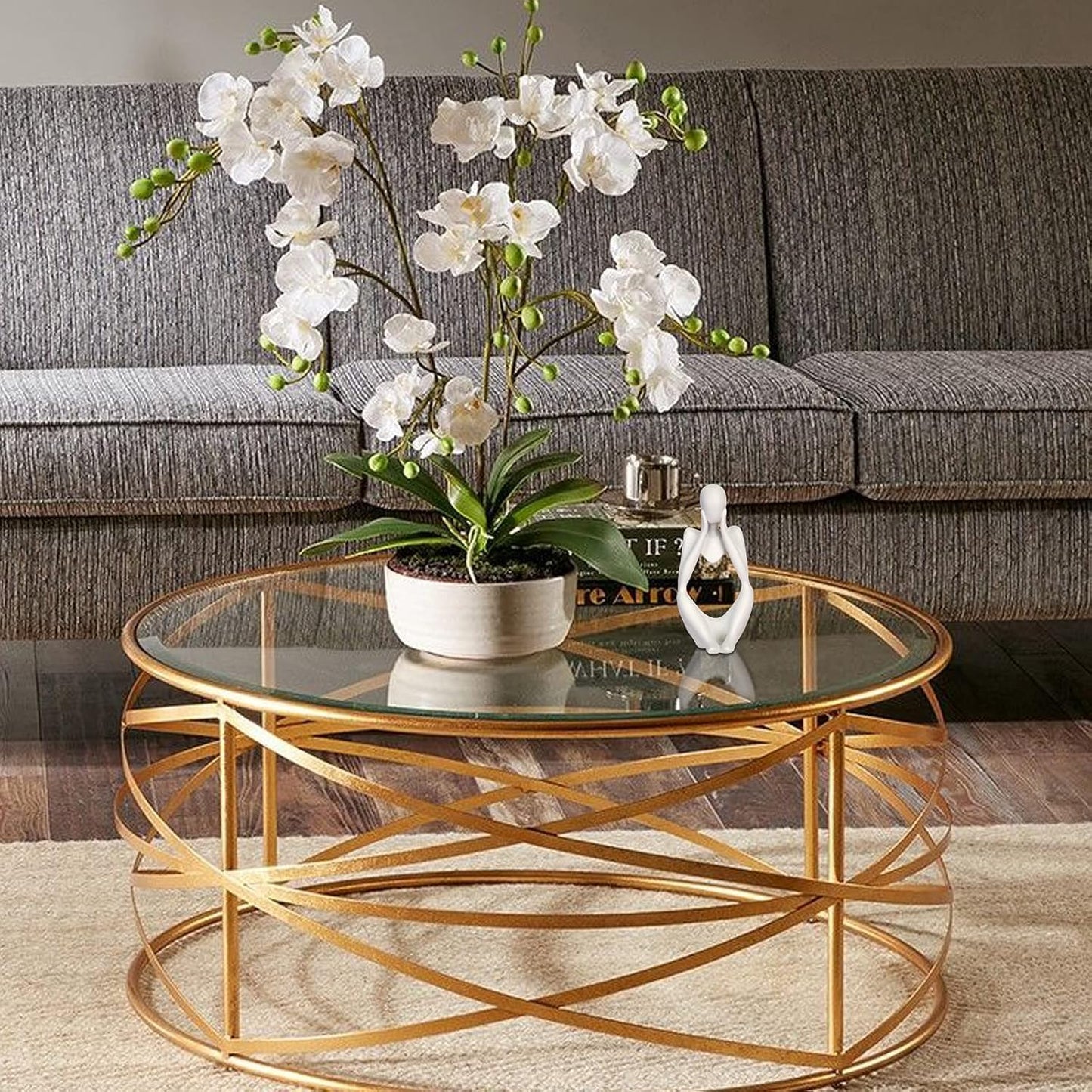 Creative Resin Thinker Minimal Abstract Art Sculpture Statue Figurines Home Office Bookshelf Desktop Decor (White, Focus, Small)