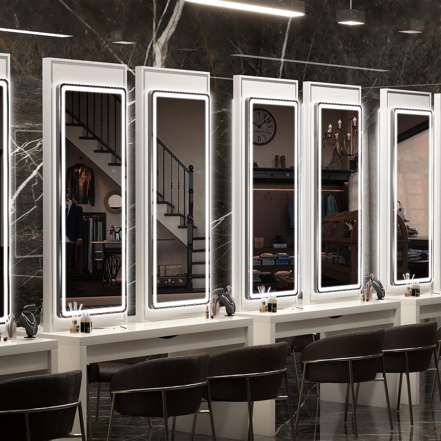 Hasipu LED Door Mirror Full Length, 44.1" x 15.8" Lighted Over The Door Hanging, Full Body Wall Mounted, Light Up Long Dressing, Round Black