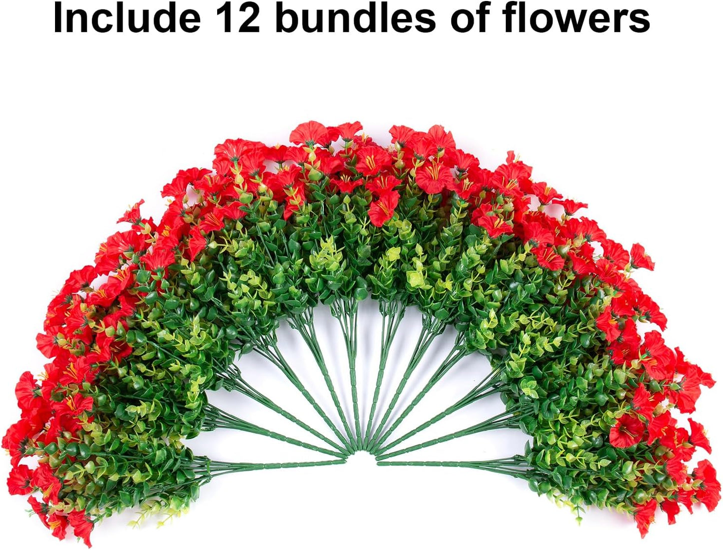 HyeFlora Artificial Flowers for Outdoors Fake Plants Outside Decoration, 12 Bundles Silk Red Morning Glory UV Resistant Look Real Faux Flowers for Planter Front Door Porch Patio Yard Gardens Balcony